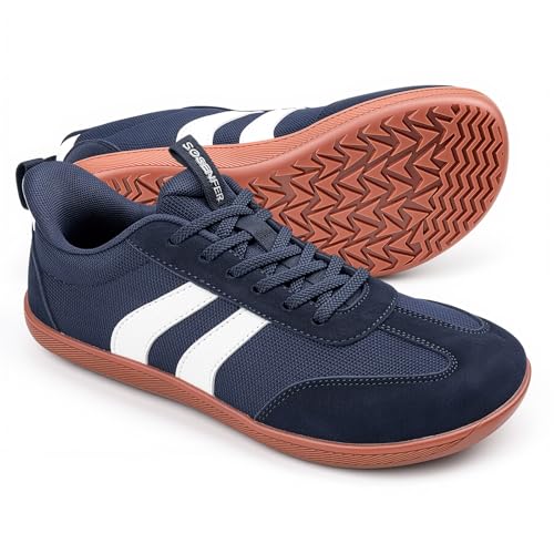 Sosenfer Barfußschuhe Herren Damen - Minimalistische Fitnessschuhe für Gym & Training - Weite Zehenbox - Wildleder & Mesh Atmungsaktiv - rutschfeste Hallenschuhe Slip On-SHBAI-NJD-44