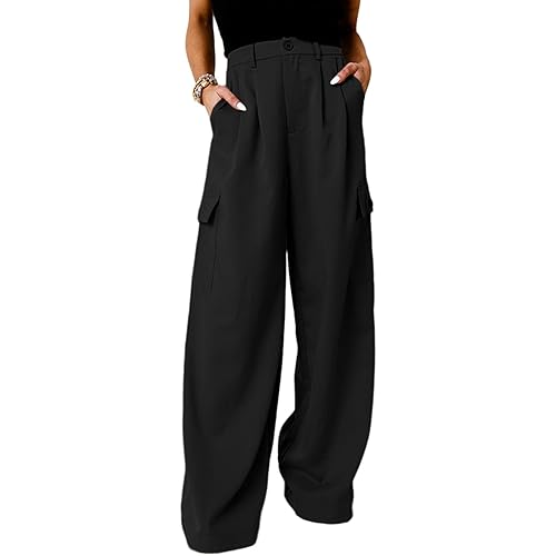 Dokotoo Womens High Waisted Wide Leg Cargo Pants Baggy Casual Trendy Work Pants with 4 Pockets