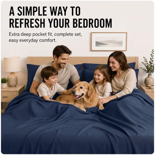 Image of CozyLux 4-Piece Twin XL Sheets, Fits 18-21 Inch Mattresses, Oeko-TEX | 2 Pillowcases, 1 Flat Sheet and 1 Fitted Sheet with All-Around Elastic and 21-Inch Deep Pocket for a Secure Fit, Navy