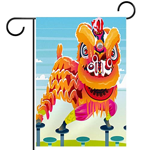 Drapeau de jardin toutes saisons décoration extérieure double face lion chinois polyester