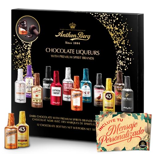 Bombones Anthon Berg 2025 + Tarjeta Personalizable Cia&Co · Chocolate Negro Gourmet Exclusivo Danés con Relleno de Sabores Aromáticos · Regalo Elegante de Navidad y Sofisticado para Adultos · 187 grs