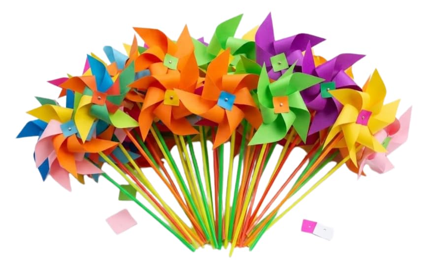 Multicolor Paper Pinwheel Windmill Toy Set for Kids | Decorative Handheld Spinning Pinwheels, Garden, Return Gifts & Outdoor Fun (Pack of 50)-image-20