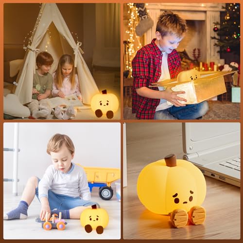 Lilampts Pumpkin Night Light, Cute Pumpkin Decor Silicone Night Lamp With 3 Level Dimmable Bedside Lamp Halloween Night Light Nursery Nightlight Dorm Decor,Silicone Touch Light thumb #3