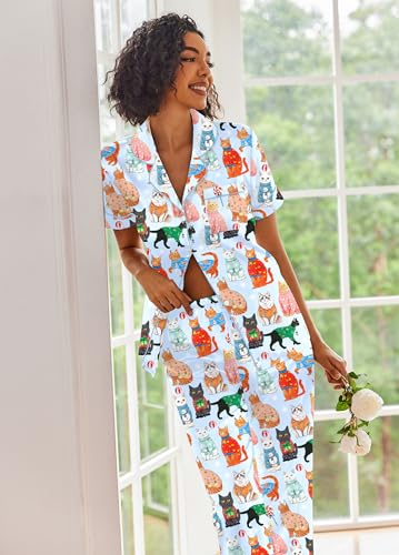 Image of Ekouaer 2 Piece Satin Short Sleeve Pajamas Set Button Down Sleepwear | Soft Pjs Set Classic Loungewear for Wedding, Party, Home, Daily Wear, Date Nights