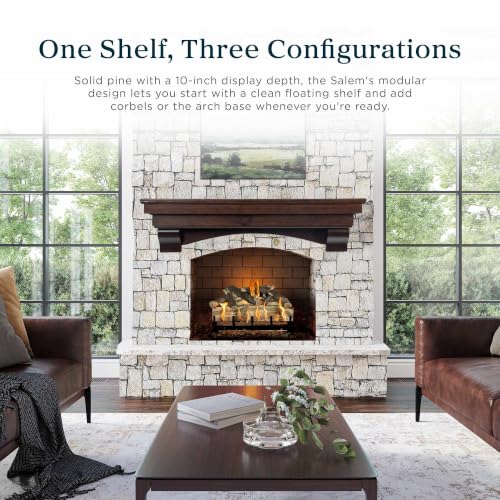 Image of MANTELSDIRECT Salem Wood Mantel Shelf with Arched Corbels - Cherry 72 Inch | Wooden Rustic Wall Mounted Shelf from Pine Wood - Perfect for Fireplaces, TVs & Decor