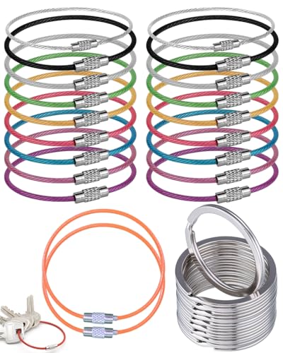 MYGLOAR 30 Stück Schlüsselring Drahtseil, großer Schlüsselring, Edelstahl-Schlüsselring, Nylonbeschichtung, bunter Schlüsselring, geeignet als Gepäckanhänger, Taschenlampe, ID-Tag-Schutzvorrichtung