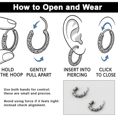 Image of VAMA FASHIONS Oxidised Silver Hoop Earrings in Tribal Bali Design Lightweight Ethnic Look Ear Accessories for Men