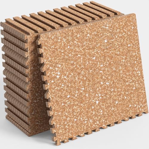 VivaLuz 48 Sq Ft Rubber Top Gym Flooring for Home Gym, Wood Grain