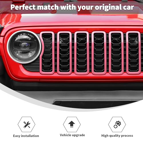 Image of Linskip for 2024-2025 Jeep Wrangler JL 4XE & Gladiator JT Grille Inserts, Meshless Grille Bezel Covers for Jeep Wrangler Sport Rubicon Sahara Willys Mojave Rubicon,Exterior Accessories(Pink)