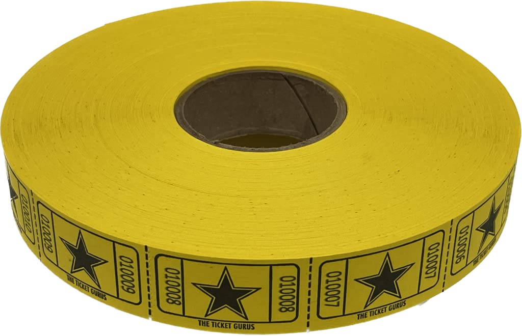 The Ticket Gurus-roll of 2000 Yellow Star Tickets Single Roll Consecutively Numbered Raffle Tickets