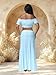 JustVH Maternity 2 Piece Outfits Dress Boho Off Shoulder Ruffle Tube Top Flowy Long Skirt for Photoshoot Baby Shower Sky Blue
