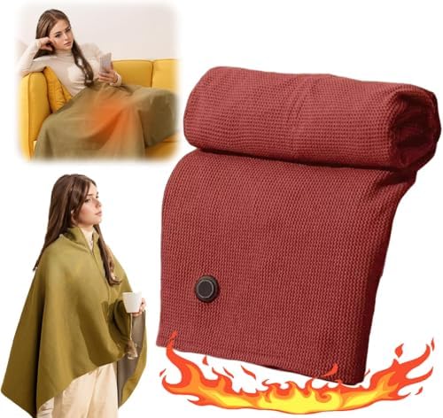Portable Heated Shawl, 2025 Upgrade Heated Shawl Wraps for Women, 58"x 32" USB Heated Blanket Shawl, Portable Heated Blanket with 3 Heating Level. (Red)