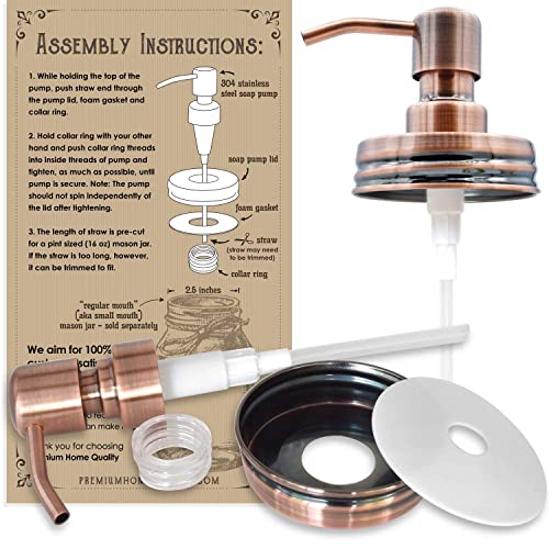 2 Pack - Mason Jar Soap Dispenser Pump Lid - Stainless Steel Top For Standard, Small Mouth, Ball Mason Jars With Waterproof Chalk Labels - Lotion Or Liquid Soap - (Rust Proof Copper) #TOP5