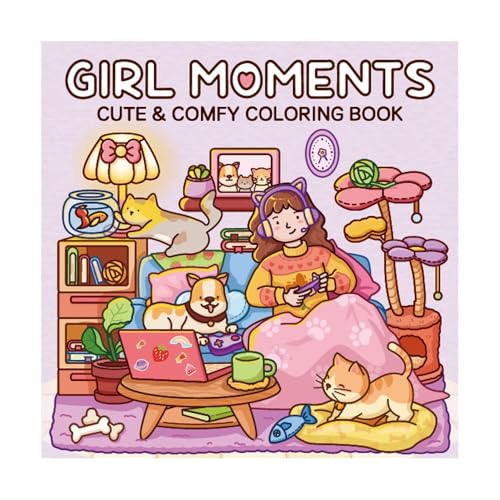 COZY & CUTE Coloring Book - Relaxation in Comfortable Spaces with Adorable Goods for Adults & Teens Cute Colouring Book with Easy and Simple Designs (Girl Moment)