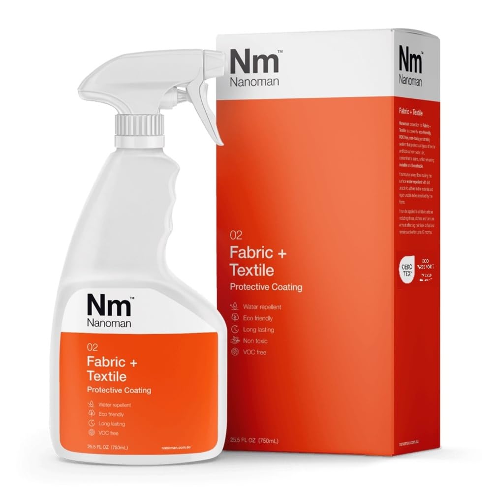 NANOMAN Spray repelente al agua/impermeable para telas y zapatos. Última fórmula de nano-tecnología. Respetuoso con el medio ambiente. Sin PFAS ni alcoholes. Protección contra manchas y líquidos para