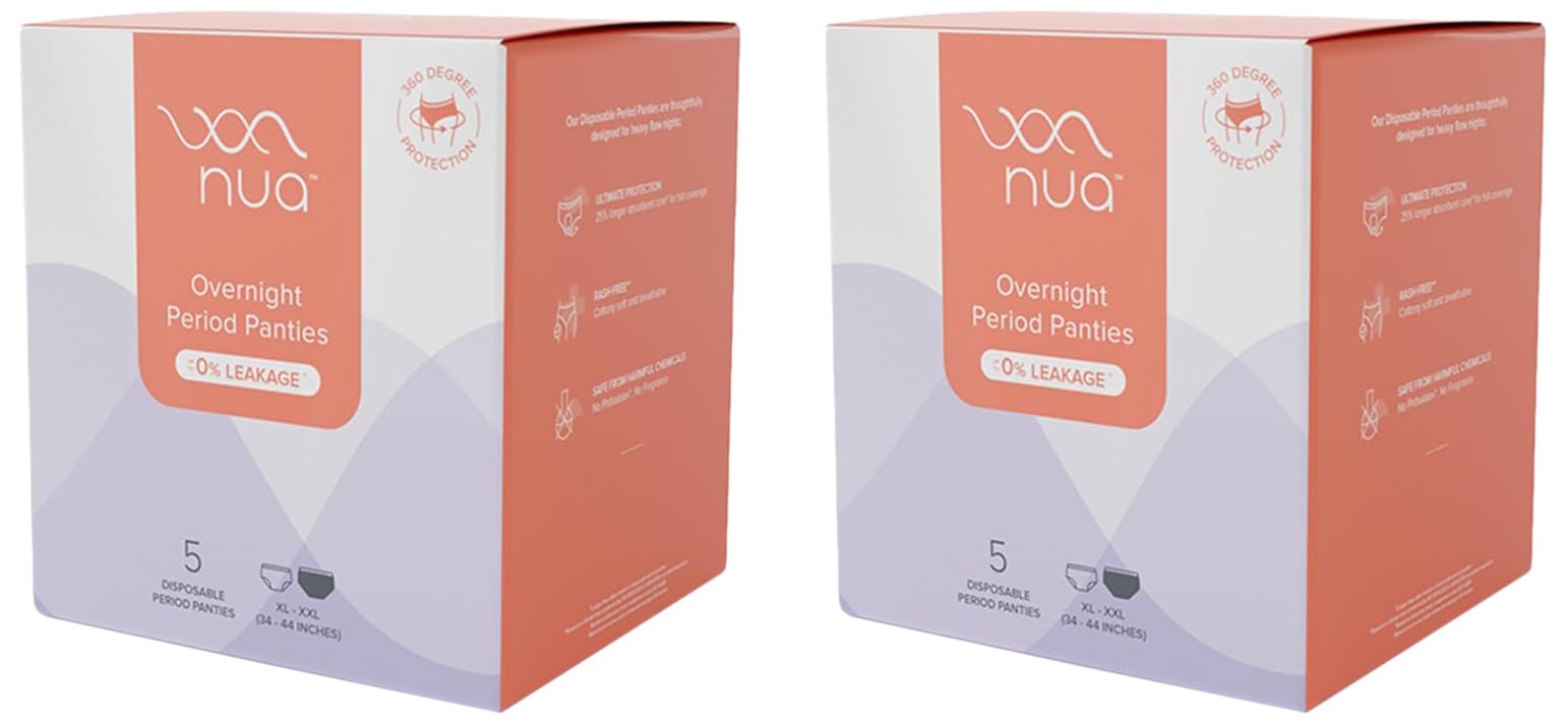 Nua Overnight Period Panties for Women | 360 degree coverage | For Heavy Flow | Unscented | 5 Disposable Period Panties | Extra Large | Upto 0% Leakage (Pack of 2)