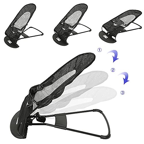 Transat bébé,Transat Balance Soft, Mesh,Transat Bliss, Cotton, Anthracite, avec Jouet, Yeux espiègles,balancelle avec Plusieurs degrés d’Inclinaison (88 * 40 * 51.5cm (noir))