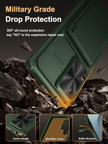 Image of Vihibii for Samsung Galaxy S25 Ultra Case with Card Holder (4 Cards), RFID Blocking & Slide Camera Cover, Military Grade Drop Protection, Rugged Hard Back & Silicone Edge Wallet Case, 6.9 inch 2025, Green