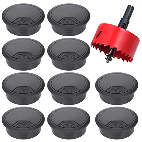Hejo 10 Piezas Pasacables de Escritorio, 60mm Pasacables Mesa Oficina con Cubierta de Agujero, Cables Mesa Pasacables Redondos para Gestión de USB Alambre, Cable Cover