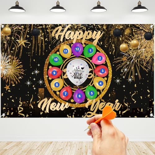 New Years Eve Games 2026 ,Countdown Balloon Dart Party Games for Adults Families and Friends, Includes 2026 Decoration Set with Happy New Year Banner, Photo Props for Holiday Celebration