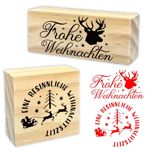 Weihnachtsstempel Holz Set Frohe Weihnachten Stempel für Karten Geschenkverpackungen & DIY Bastelprojekte
