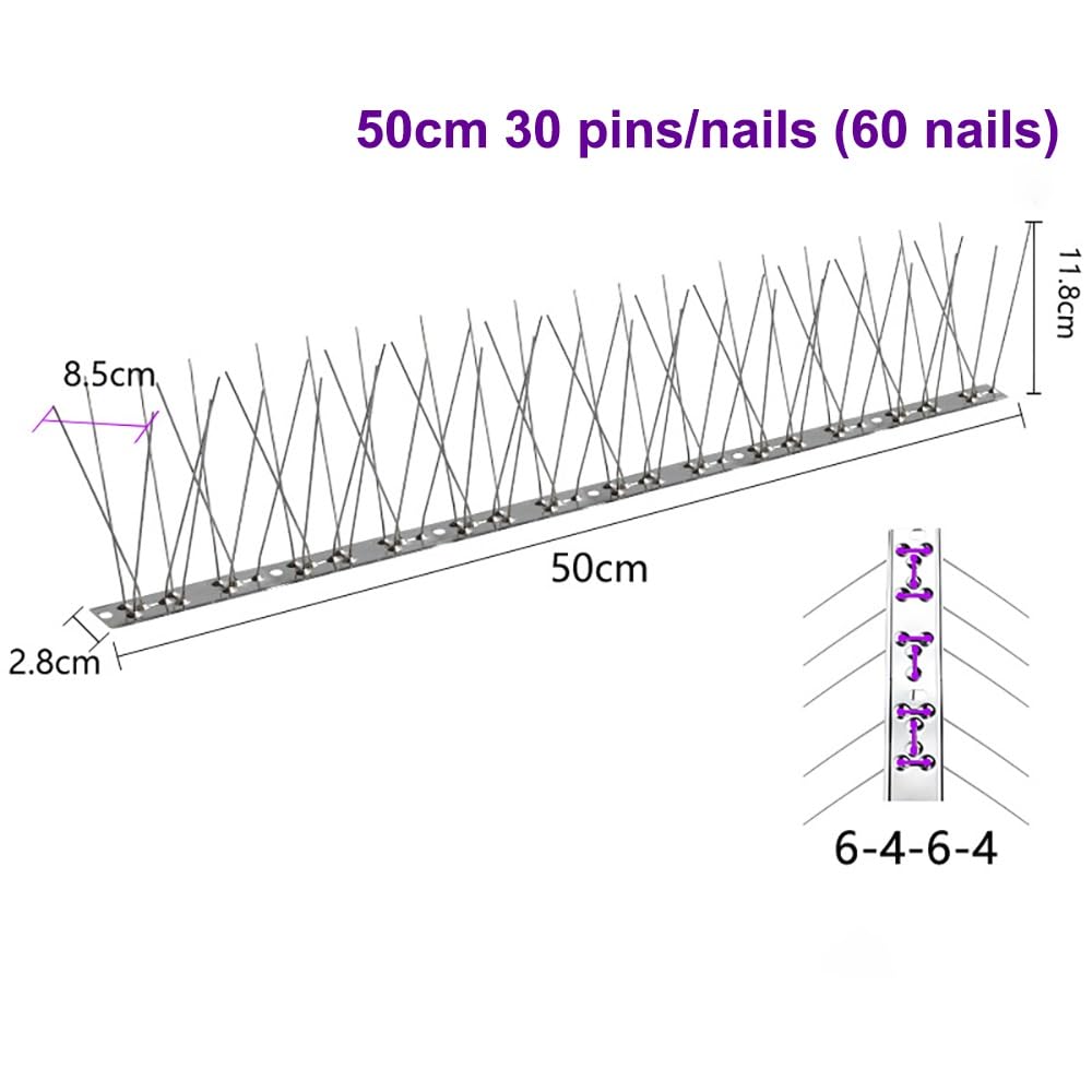 Picos For Pájaros, 0,5-10 M, De Acero Inoxidable 304, Kits De Cercas con Púas For Palomas Y Flechas For Disuadir A Pájaros, Cuervos Y Gatos(10M-20pcs)
