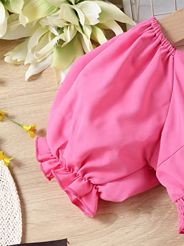 WDIRARA Girl's Square Neck Cut Out Waist Puff Short Sleeve Shirred A Line Dress3