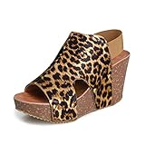 Minetom Sandalen Damen Keilsandalen Sandalette Keilabsatz Sommerschuh Bequem Wedge Schuhe Peep Toe Strandschuhe Plateauschuhe Römischer Plateau Sandalen High Heels B Leopard 40 EU