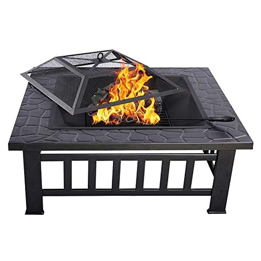 HENGMEI 3 en 1 Brasero de Exterior 81cm Metal Fire Pit Calentador de Fuego Cuenco para el Fuego con Cubierta para Jardín, Patio