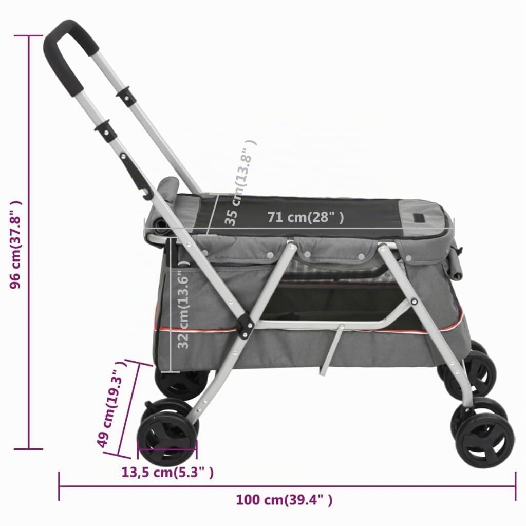 vidaXL Cochecito para perros plegable tela lino gris 100x49x96 cm