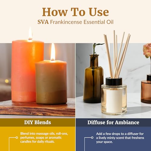 Image of SVA Frankincense Essential Oil - 4 Fl Oz - for Diffuser, Skin & Hair Care - Ideal for Massage & DIY Blends - with Dropper