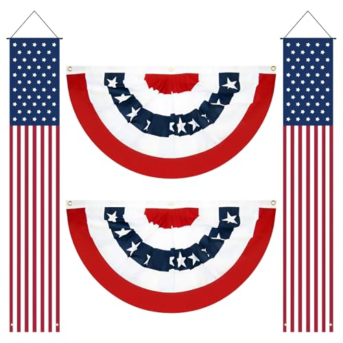 MYUPDALIN 4th of July Decorations Outdoor, American Flag Bunting Fan Flags & Patriotic Vertical Hanging Banner Door Porch Decor Set, USA Independence Day Red White Blue Party Supplies for Yard, Garden, Front Door Home Decor