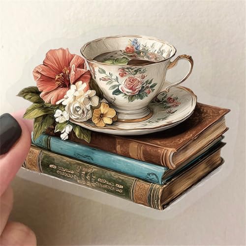 Image of 50 PCS Vintage Coffee Book Stickers for Scrapbooking Journaling Junk Journal Supplies -Retro Reading Sticker Waterproof Transparent PET Aesthetic Decals for Resin Crafts Decorative Art Crafts (Read)