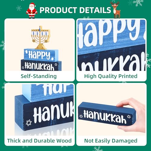 Image of 3 Pcs Hanukkah Wooden Tiered Tray Decor, Menorah Decorations Gifts for Home, Jewish New Year Table Centerpiece for Xmas Party Kitchen Office