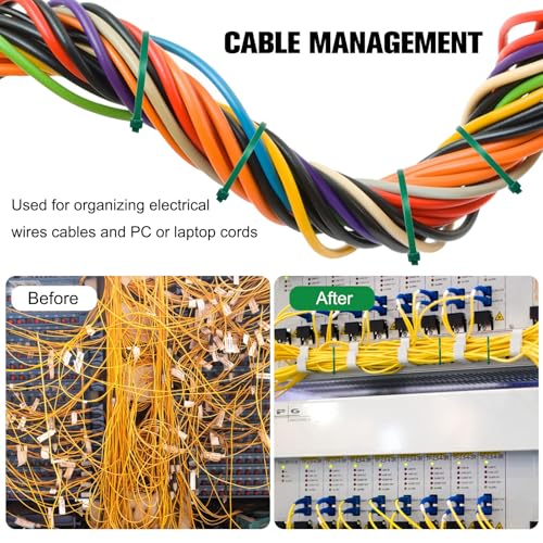 Image of Zip Ties Assorted Sizes(4 inch+6 inch+8 inch+12 inch), 2000 Pack,Green Cable Ties,Multi-Purpose Self-Locking Nylon Cable Cord Management,Plastic Wire Ties for indoor and outdoor use.