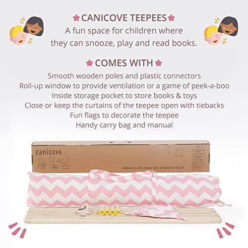 Canicove Teepee Tent for Kids - Award Winning 100% Cotton Play Tent - Large Indoor/Outdoor Tipi for Boys & Girls + Free Fun Flags! (Pink Stripes) - Afbeelding 6