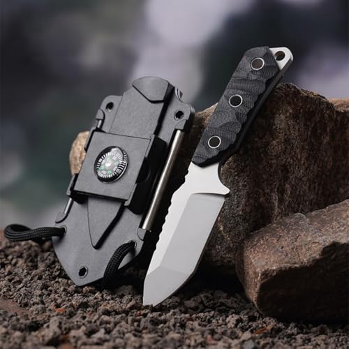 Small Fixed Blade Hunting Knife with Sheath,Survival Hunting Knife With Fire Starter,Compass,Mirror,2.36