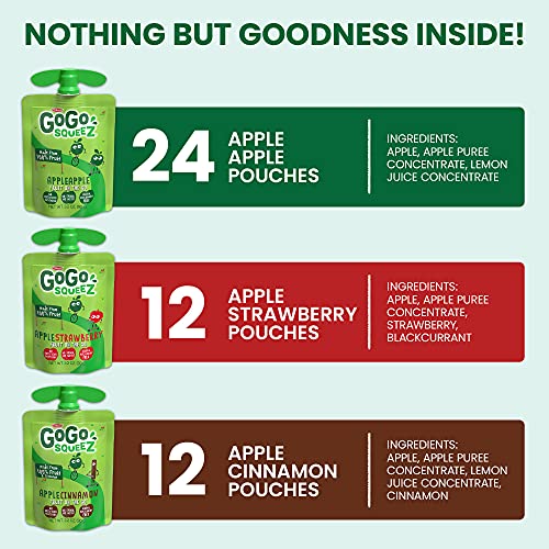Image of GoGo squeeZ Fruit on the Go Variety Pack, Apple Apple, Apple Strawberry & Apple Cinnamon, 3.2 oz. (48 Pouches) - Tasty Kids Applesauce Snacks - Gluten Free Snacks for Kids - Nut & Dairy Free - Vegan Snacks