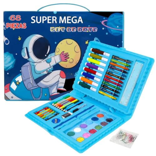 Image of KARP Children Deluxe Art Drawing Set for Kids| Drawing & Coloring Set with Crayons, Oil Pastels, Colour Pencils, Watercolors, Sketch Pens, Brushes & Carry Case (68 Pcs Astronaut Print Art Set)