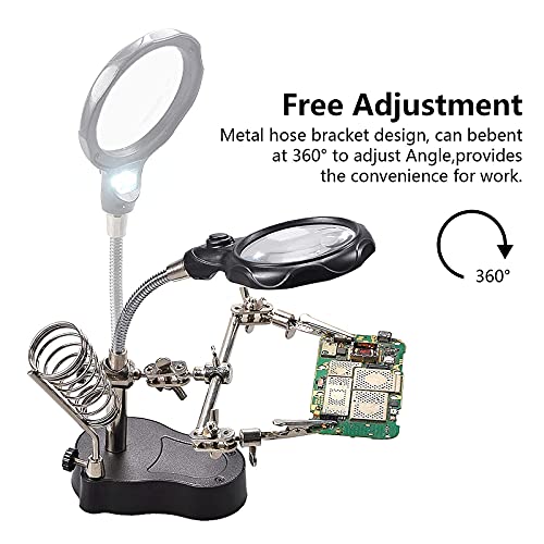 mlogiroa Helping Hands Soldering Station, 3.5X 12X Magnifying Glass LED Lighted Magnifier with Auxiliary Clips Alligator Clamp Repair Tools Kit for Soldering, Assembly, Miniatures - Image 4