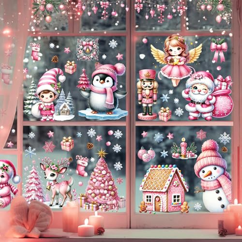 AivaToba 9 Stück Fensterbilder Weihnachten Selbstklebend, Schneemann...