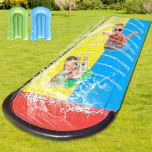 AVCXEC Wasserrutsche Garten, 610cm * 140cm Doppel Wasserrutschmatte mit 2...