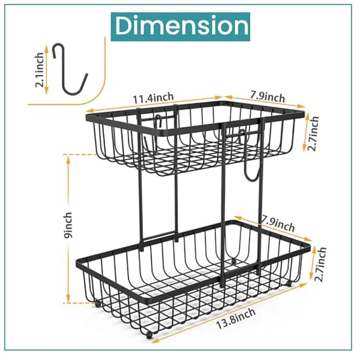 Image of Go Hooked 2 Tier Metal Fruit Basket for Dining Table | Countertop Wire Storage Stand for Fruits, Vegetables, Bread & Daily Essentials | Multipurpose Metal Vanity & Home Organizer for Counter Spaces