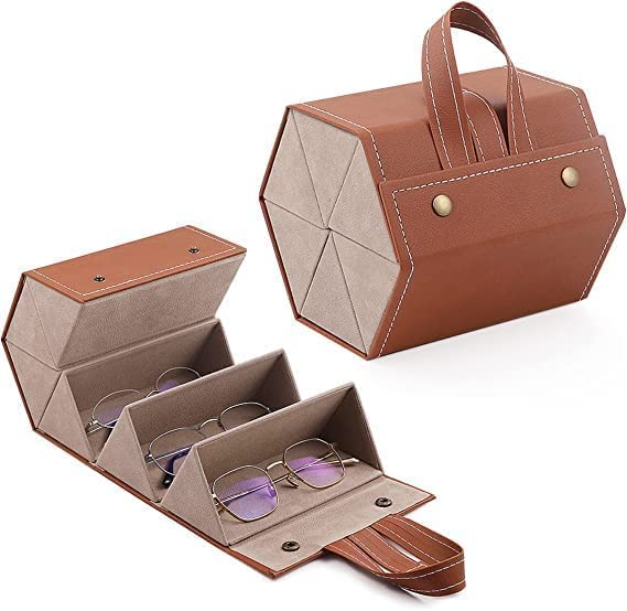 orrda Sunglasses Organizer | PU Leather 5 Slots Compact Travel Glasses Holder Case | Multiple Pairs Eyeglasses Storage Box Hanging Eyewear Holder (Multicolor)-picture-1
