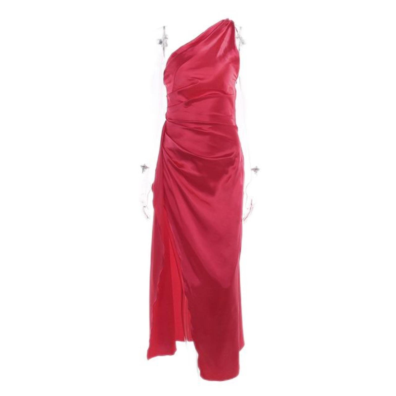 WSZJLN Satin One Shoulder Backless High Split Maxi Dress For Women Robe 2023 New Summer Sleeveless Bodycon Party Long Dress-Red,L