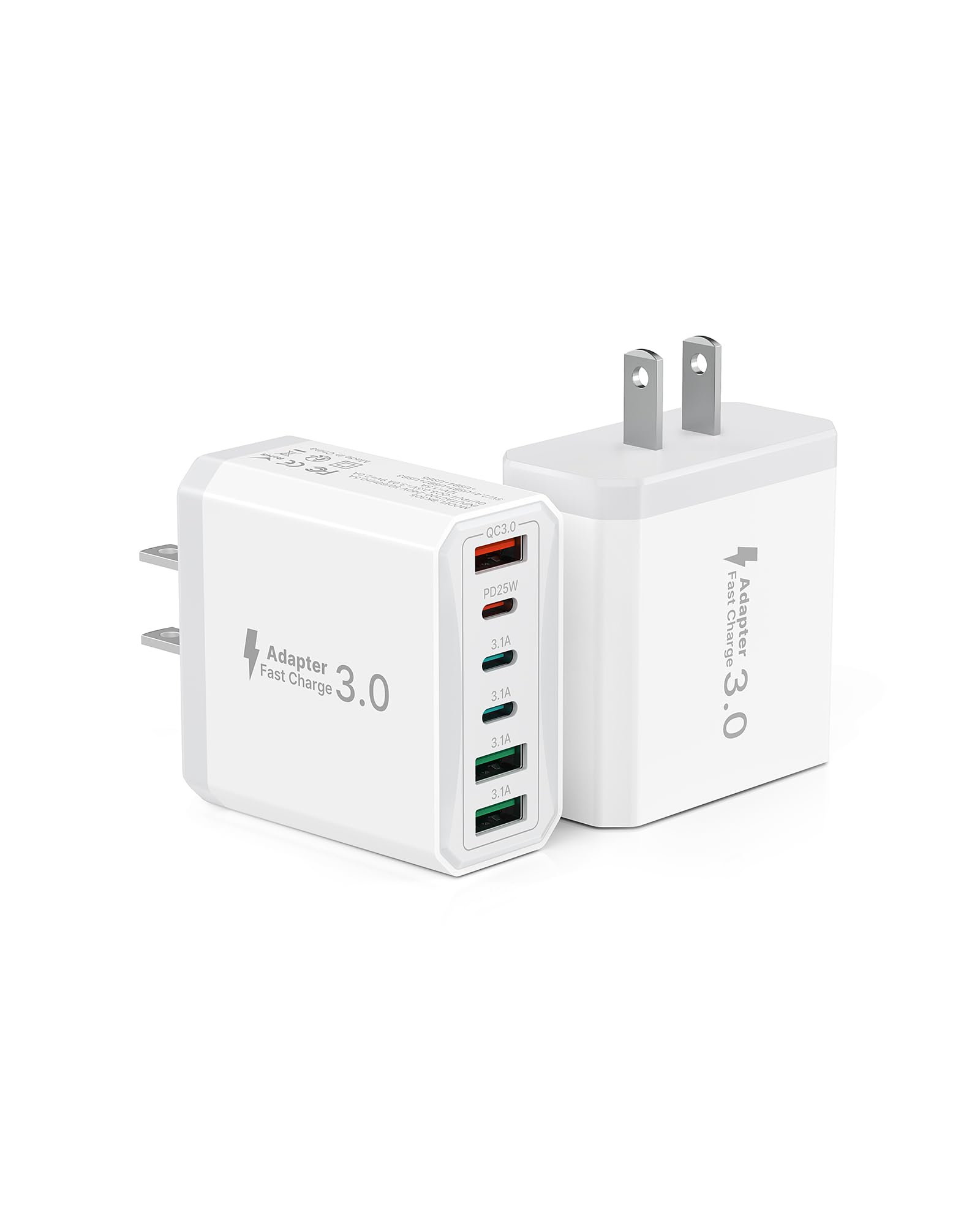 [2-Pack] USB C Wall Charger Block, 40W 6-Port USBC Charging Blocks, 25W PD Power Adapter + 18W QC 3.0 Wall Plug Multiport Cube Type C Charger for iPhone 15 14 13 12 11 Pro Max XR Xs Max 8,Samsung,iPad