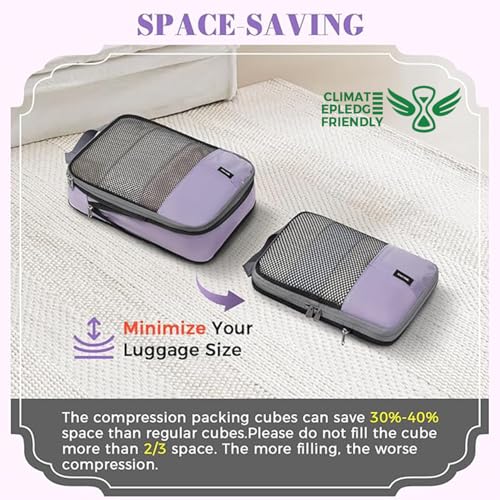 Image of BAGAIL 4 Set /6 Set /8 Set Compression Packing Cubes Travel Accessories Expandable Packing Organizers(HalfMesh,8-Dusty Purple)