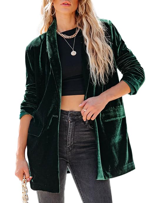 Velvet Blazers Jackets for Women Trendy Lapel Collar Blazer Velvet Suit Casual Business Long Sleeve Cardigan Outerwear