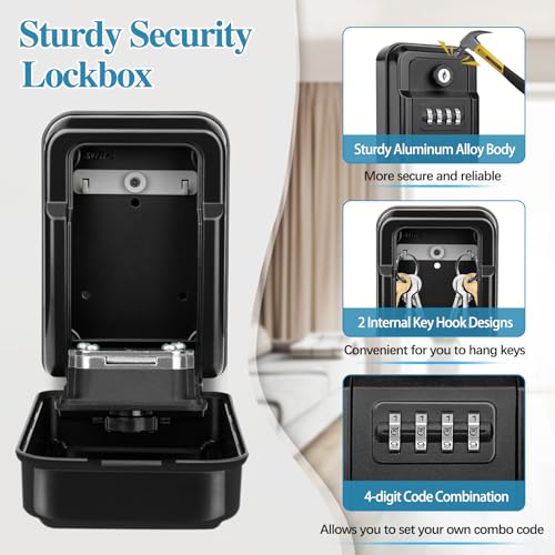 WACCET Key Safe Wall Mounted, Key Lock Box with Two Emergency Keys Resettable 4-Digit Combination Lockbox Weatherproof Key Safe Box Outdoor for Home, Office, Apartment Spare House Key Storage (Black) WACCET Key Safe Wall Mounted, Key Lock Box with Two Emergency Keys Resettable 4-Digit Combination Lockbox Weatherproof Key Safe Box Outdoor for Home, Office, Apartment Spare House Key Storage (Black)