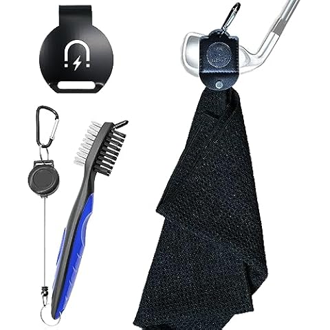 Magnetic Golf Towel,Golf Club Brush and Golf Bag Metal Landing Pad Kit,Waffle Pattern Golf Towels Microfiber Fabric,Golf Gifts for Men Women Cover